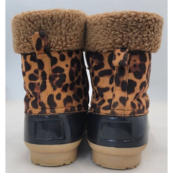 Nature Breeze Duck Boots Leopard Print Waterproof Faux Fur Rubber Sole Womens 8 - Picture 5 of 10